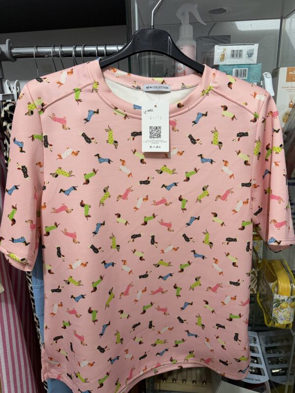 Camiseta perritos rosa hombreras